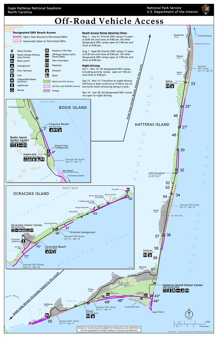 Cape Hatteras National Seashore, consult an ORV route map