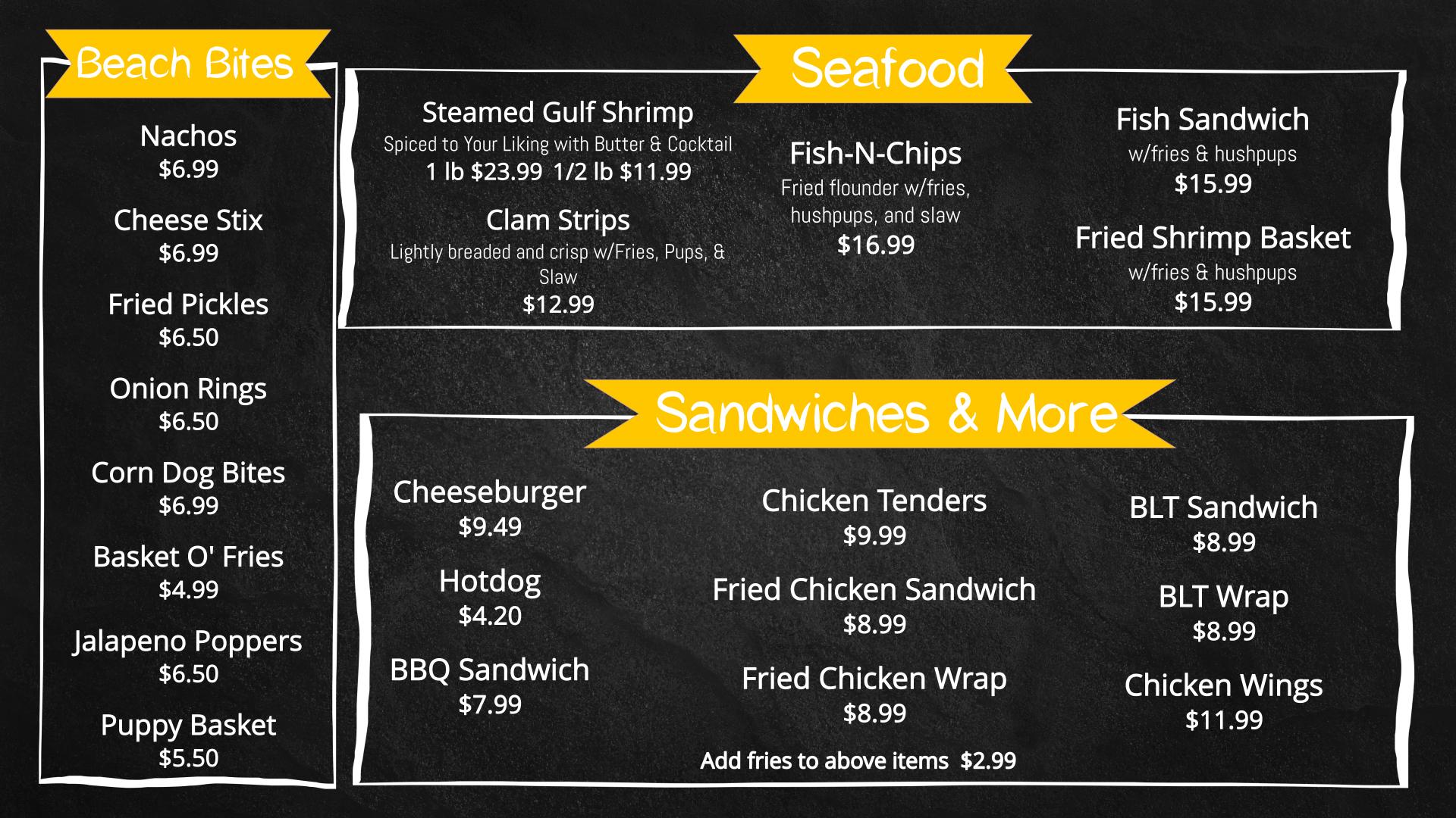 Avalon Pier Food Menu